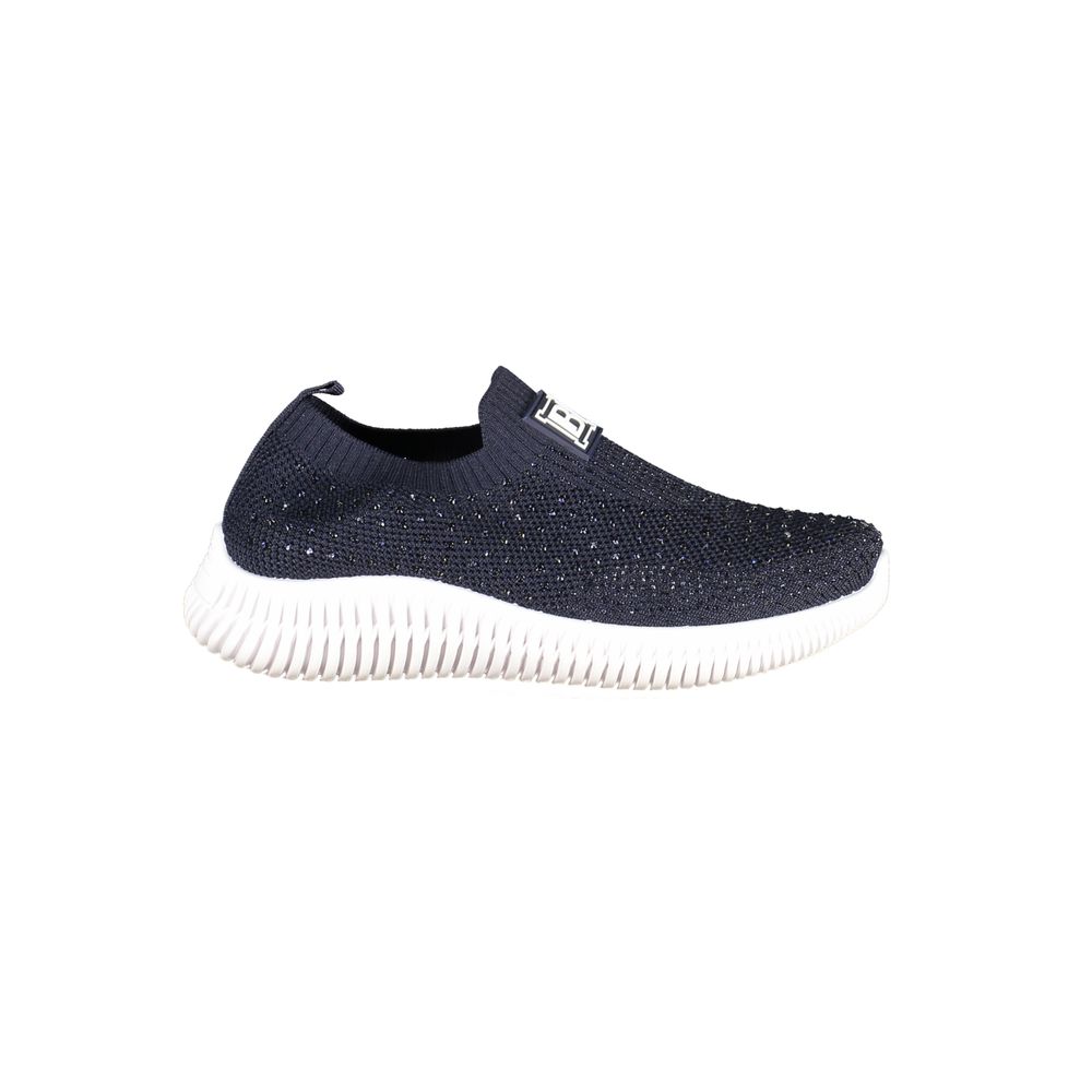 Athletic Sneakers by Laura Biagiotti for women in polyester & rhinestone blue features an architectural silhouette from the Women's Athletic Polyester & Rhinestone Sneakers collection, showcasing a architectural athletic style for a architectural look.