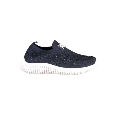 Athletic Sneakers by Laura Biagiotti for women in polyester & rhinestone blue features an architectural silhouette from the Women's Athletic Polyester & Rhinestone Sneakers collection, showcasing a architectural athletic style for a architectural look.