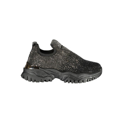 Athletic Sneakers by Laura Biagiotti for women in polyester & rhinestone black features an stately silhouette, showcasing the signature athletic style of the Women's Athletic Polyester & Rhinestone Sneakers collection with a truly stately finish.