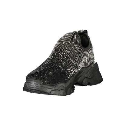 Athletic Sneakers by Laura Biagiotti for women in polyester & rhinestone black presents a sleek silhouette, perfectly capturing the athletic style essence of Women's Athletic Polyester & Rhinestone Sneakers with its sleek design and premium finish.