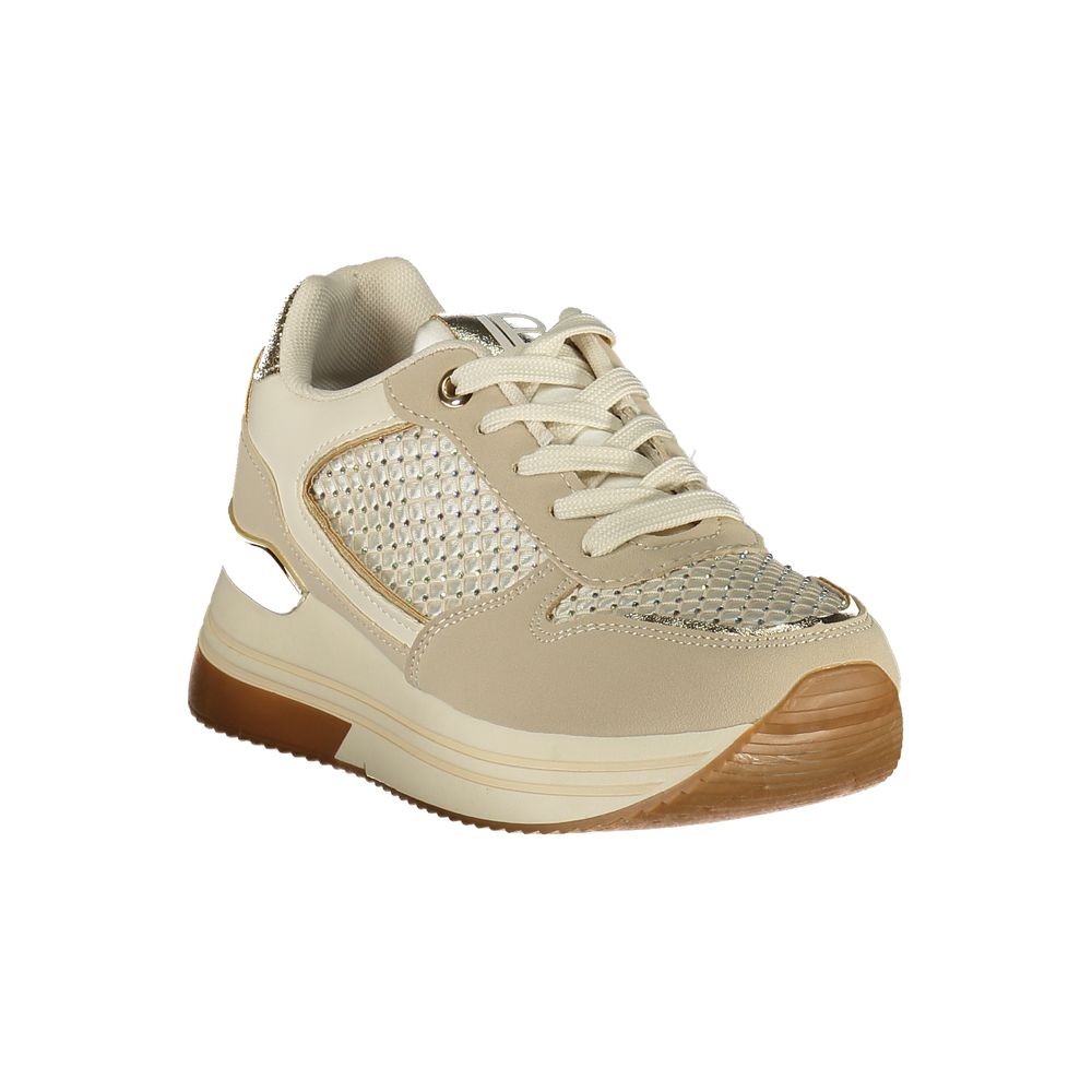 Athletic Sneakers by Laura Biagiotti for women in polyester & rhinestone beige, gold & ivory showcases an impeccable silhouette, defined by an impeccable athletic style design that perfectly captures the essence of the Women's Athletic Polyester & Rhinestone Sneakers.