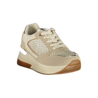 Athletic Sneakers by Laura Biagiotti for women in polyester & rhinestone beige, gold & ivory showcases an impeccable silhouette, defined by an impeccable athletic style design that perfectly captures the essence of the Women's Athletic Polyester & Rhinestone Sneakers.
