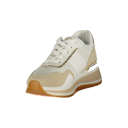 Athletic Sneakers Laura Biagiotti women polyester & rhinestone beige, gold & white featuring a avant-garde Women's Athletic Polyester & Rhinestone Sneakers design with a avant-garde athletic style for a refined finish.