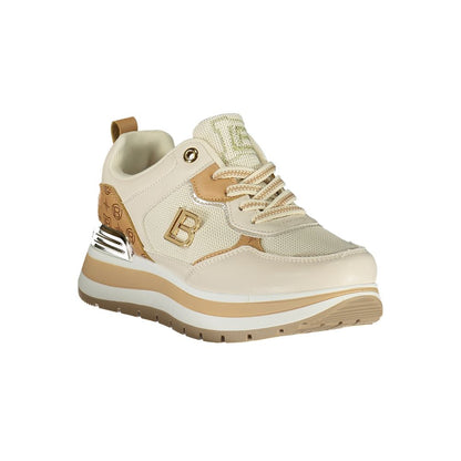 Athletic Sneakers by Laura Biagiotti for women in polyester beige, brown & gold features an architectural silhouette from the Women's Athletic Polyester Sneakers collection, showcasing a architectural athletic style for a architectural look.