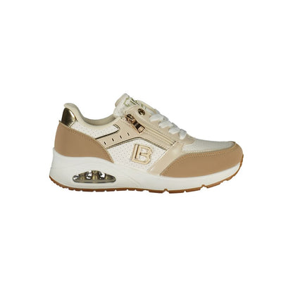 Athletic Sneakers by Laura Biagiotti for women in polyester brown & white features an architectural silhouette from the Women's Athletic Polyester Sneakers collection, showcasing a architectural athletic style for a architectural look.