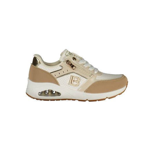 Athletic Sneakers by Laura Biagiotti for women in polyester brown & white features an architectural silhouette from the Women's Athletic Polyester Sneakers collection, showcasing a architectural athletic style for a architectural look.