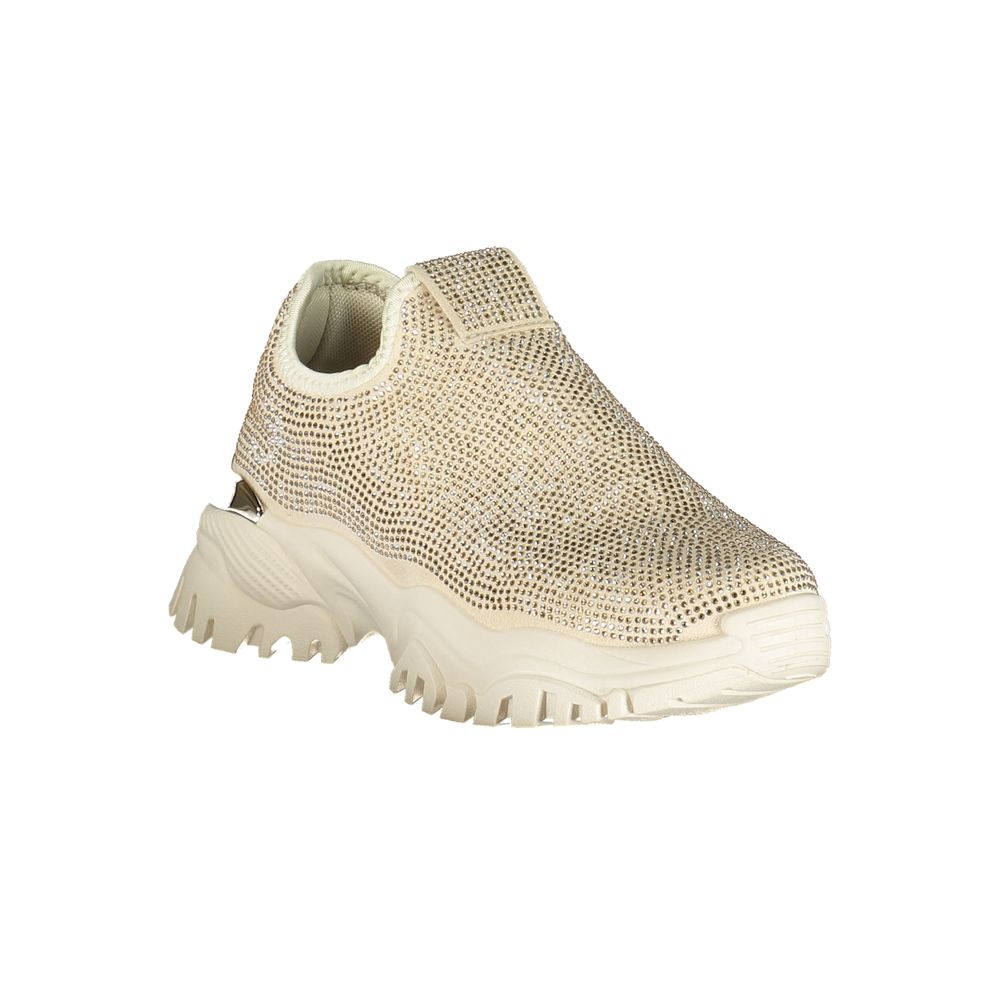 Sneakers by Laura Biagiotti for women in polyester & rhinestone beige & gold features an opulent silhouette from the Women's Chunky Polyester & Rhinestone Sneakers collection, showcasing a signature chunky style with an opulent finish.