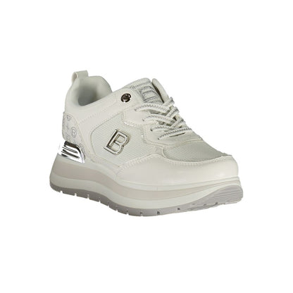 Athletic Sneakers by Laura Biagiotti for women in polyester silver & white showcases an impeccable silhouette, defined by an impeccable athletic style design that perfectly captures the essence of the Women's Athletic Polyester Sneakers.
