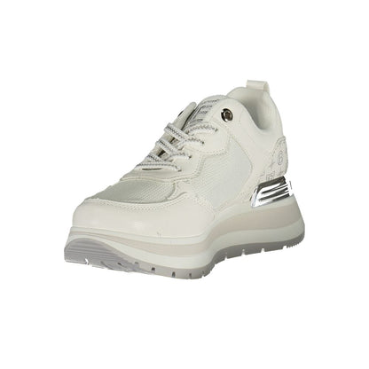 Athletic Sneakers by Laura Biagiotti for women in polyester silver & white presents a sleek silhouette, perfectly capturing the athletic style essence of Women's Athletic Polyester Sneakers with its sleek design and premium finish.
