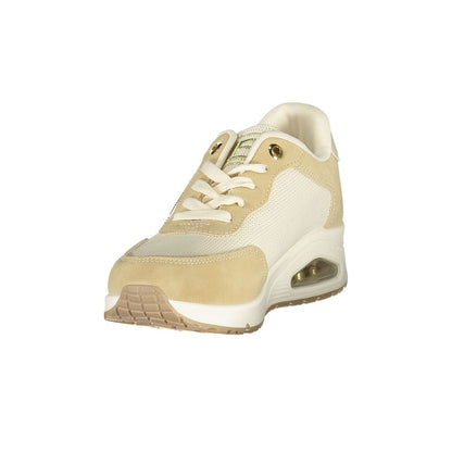 Athletic Sneakers by Laura Biagiotti for women in polyester & rhinestone beige features an stately silhouette, showcasing the signature athletic style of the Women's Athletic Polyester & Rhinestone Sneakers collection with a truly stately finish.