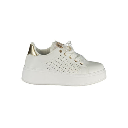 Sneakers by Laura Biagiotti for women in polyester & polyurethane gold, white & signature features an sumptuous design from the Women's Fashion Polyester & Polyurethane Sneakers collection, highlighting a sumptuous fashion style for a premium, high-fashion look.