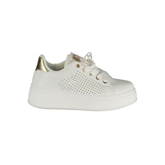 Sneakers by Laura Biagiotti for women in polyester & polyurethane gold, white & signature features an sumptuous design from the Women's Fashion Polyester & Polyurethane Sneakers collection, highlighting a sumptuous fashion style for a premium, high-fashion look.