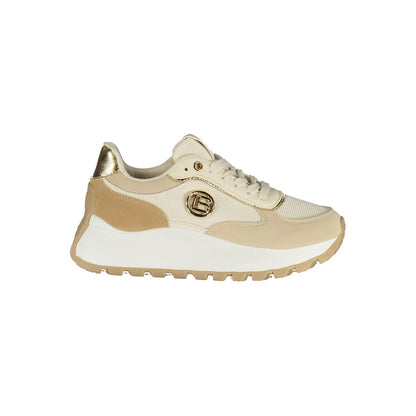 Athletic Sneakers by Laura Biagiotti for women in polyester & polyurethane beige, black & gold features an stately silhouette, showcasing the signature athletic style of the Women's Athletic Polyester & Polyurethane Sneakers collection with a truly stately finish.