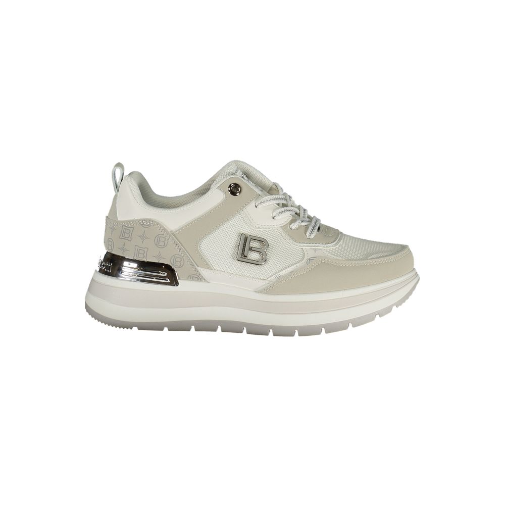 Athletic Sneakers by Laura Biagiotti for women in polyester & polyurethane gray, white & signature presents a sleek silhouette, perfectly capturing the athletic style essence of The Blend Women's Athletic Polyester & Polyurethane Sneakers with its sleek design and premium finish.