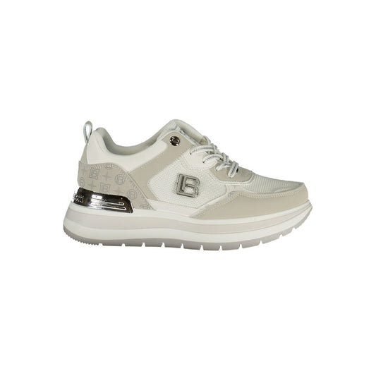 Athletic Sneakers by Laura Biagiotti for women in polyester & polyurethane gray, white & signature presents a sleek silhouette, perfectly capturing the athletic style essence of The Blend Women's Athletic Polyester & Polyurethane Sneakers with its sleek design and premium finish.