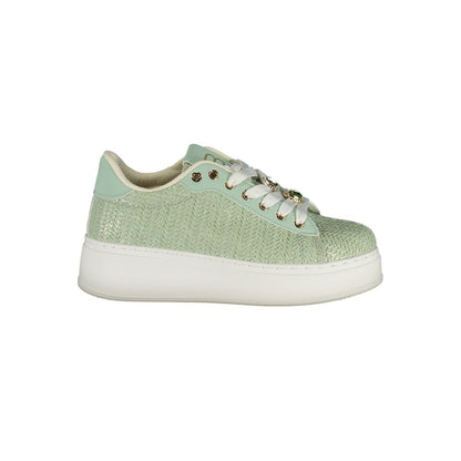Sneakers by Laura Biagiotti for women in polyester & polyurethane beige, gold, green & ivory features an opulent silhouette from the Women's Fashion Polyester & Polyurethane Sneakers collection, showcasing a signature fashion style with an opulent finish.