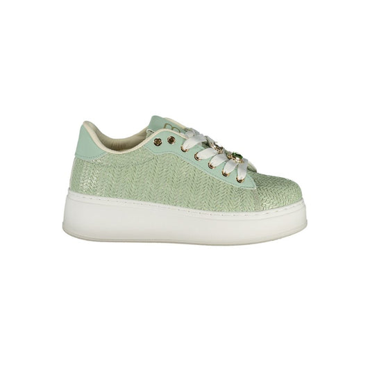 Sneakers by Laura Biagiotti for women in polyester & polyurethane beige, gold, green & ivory features an opulent silhouette from the Women's Fashion Polyester & Polyurethane Sneakers collection, showcasing a signature fashion style with an opulent finish.