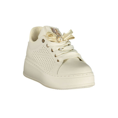 Athletic Sneakers by Laura Biagiotti for women in polyester & polyurethane gold, white & signature showcases an impeccable silhouette, defined by an impeccable athletic style design that perfectly captures the essence of the Women's Athletic Polyester & Polyurethane Sneakers.