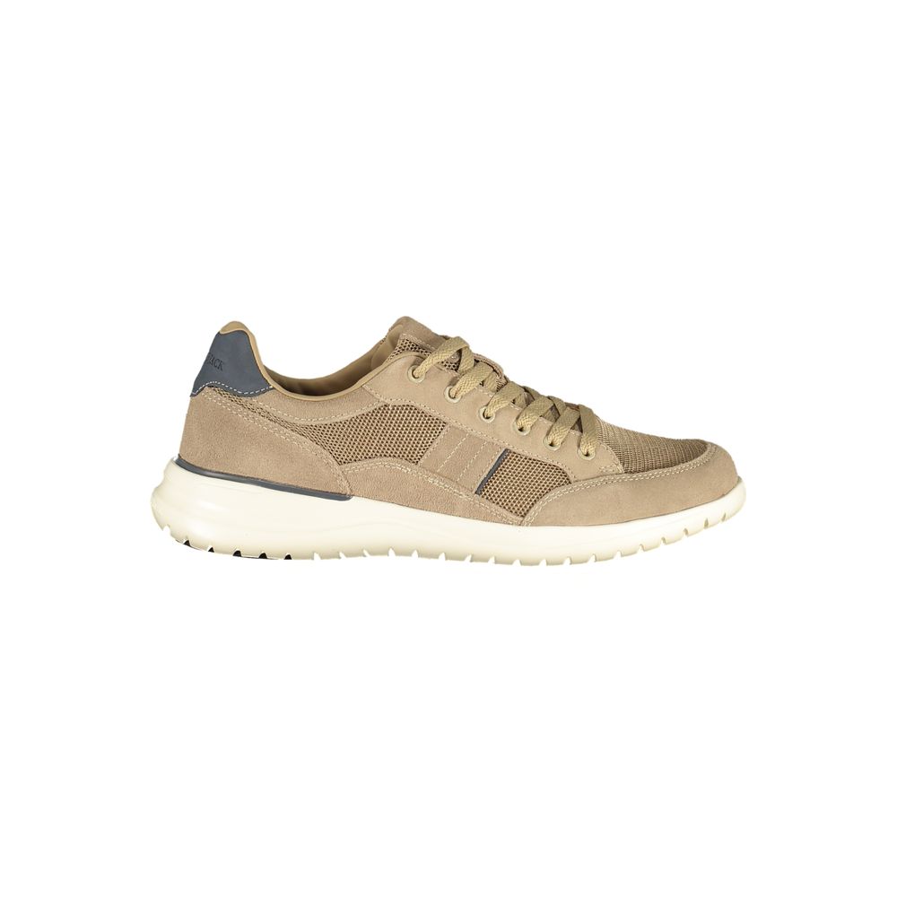 Athletic Sneakers by Lumberjack for men in polyester polyurethane leather beige, blue & print features an architectural silhouette, showcasing the premium athletic style of the Men's Athletic Polyester Polyurethane Leather Sneakers with an architectural finish.