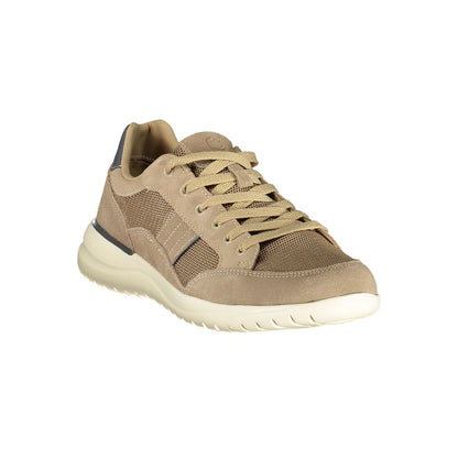 Athletic Sneakers by Lumberjack for men in polyester polyurethane leather beige, blue & print features an architectural silhouette from the Men's Athletic Polyester Polyurethane Leather Sneakers collection, showcasing a architectural athletic style for a architectural look.
