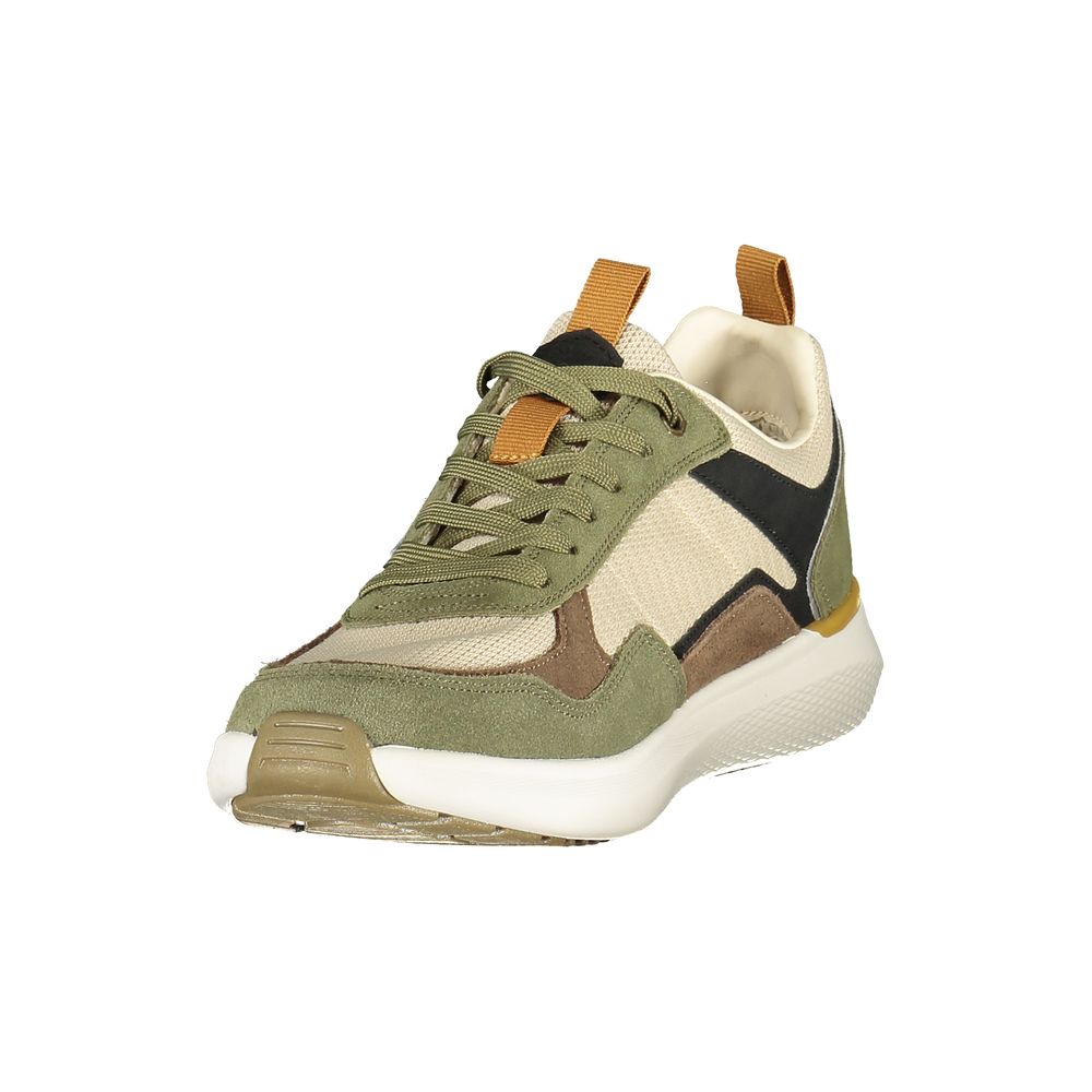 Athletic Sneakers by Lumberjack for men in polyester polyurethane leather beige, brown & green features an architectural silhouette, showcasing the premium athletic style of the Men's Athletic Polyester Polyurethane Leather Sneakers with an architectural finish.