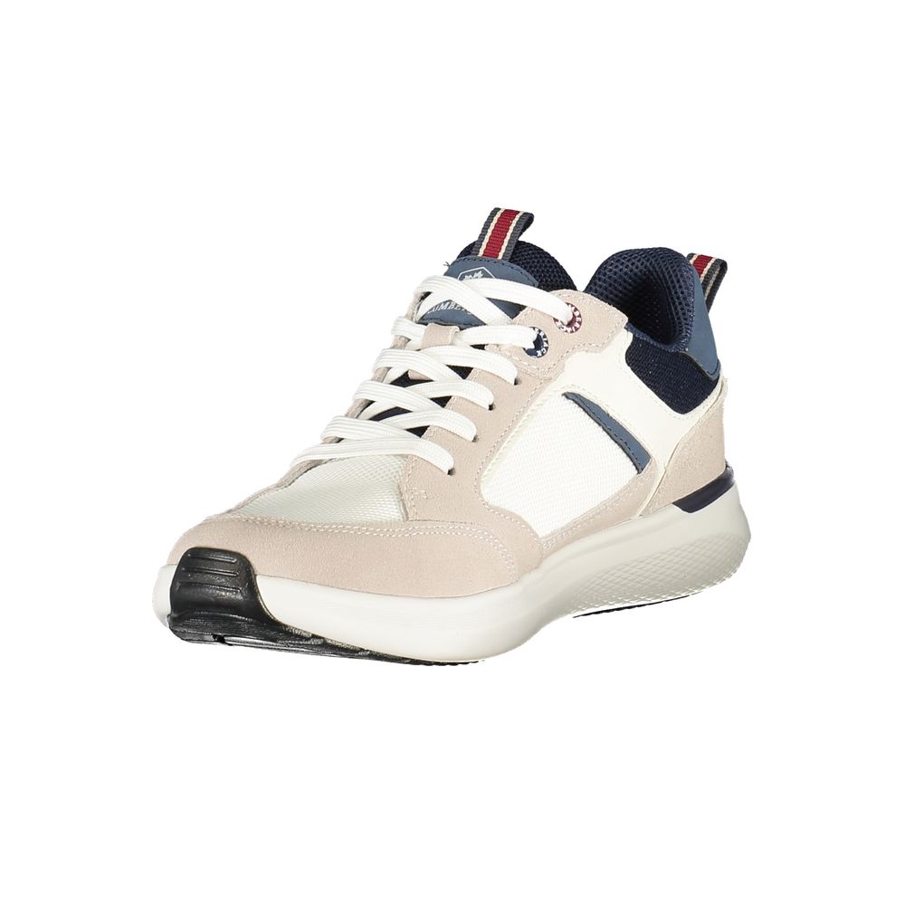 Athletic Sneakers by Lumberjack for men in polyester polyurethane leather blue & white features an architectural silhouette, showcasing the premium athletic style of the Men's Athletic Polyester Polyurethane Leather Sneakers with an architectural finish.