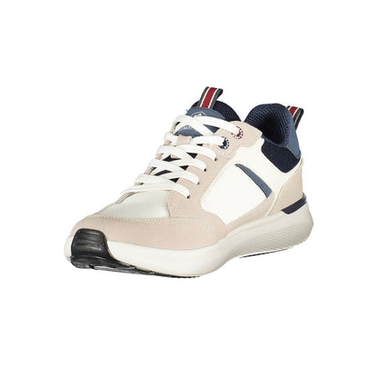Athletic Sneakers by Lumberjack for men in polyester polyurethane leather blue & white features an architectural silhouette, showcasing the premium athletic style of the Men's Athletic Polyester Polyurethane Leather Sneakers with an architectural finish.
