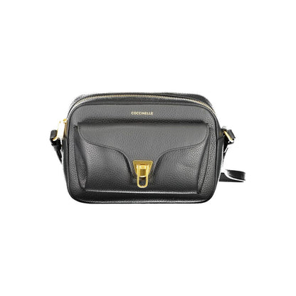 Handbag by Coccinelle for women in polyester polyurethane faux leather beige & black features a refined silhouette, showcasing a secure zipper, organized built-in-compartments, cardholder & coin-purse, and versatile for a refined finish.