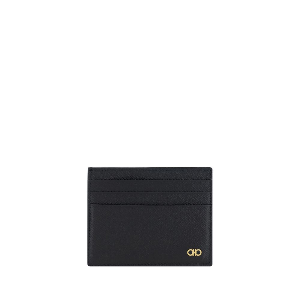 Cardholder Wallet by Ferragamo for men in bos taurus calf leather black, monogram & print presents a streamlined silhouette, showcasing the sophisticated design of the Gancini Bos Taurus Calf Leather Cardholder Wallet collection with functional card-organization compact-design.