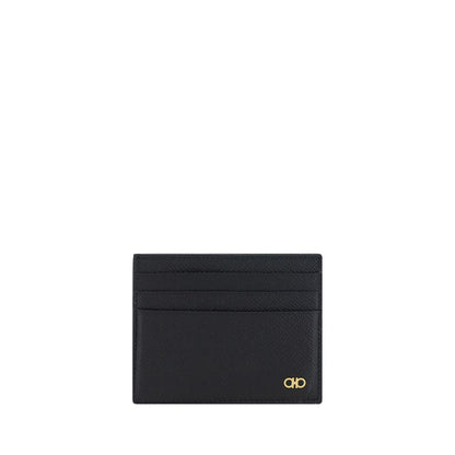 Cardholder Wallet by Ferragamo for men in bos taurus calf leather black, monogram & print presents a streamlined silhouette, showcasing the sophisticated design of the Gancini Bos Taurus Calf Leather Cardholder Wallet collection with functional card-organization compact-design.