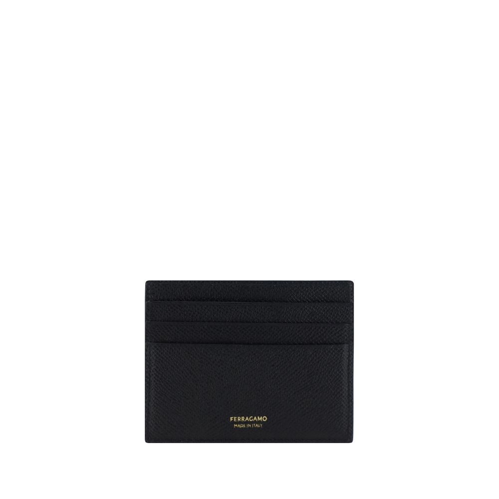 Cardholder Wallet by Ferragamo for men in bos taurus calf leather black, monogram & print showcases a discerning silhouette, artfully capturing the essence of Gancini Bos Taurus Calf Leather Cardholder Wallet with its functional card-organization compact-design.