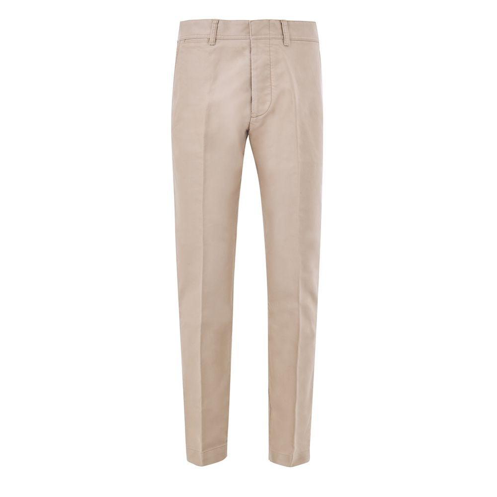 Chinos Pants by Tom Ford for men in cotton & leather beige features an sharp straight and long with a , highlighting a sharp silhouette for a sophisticated look.