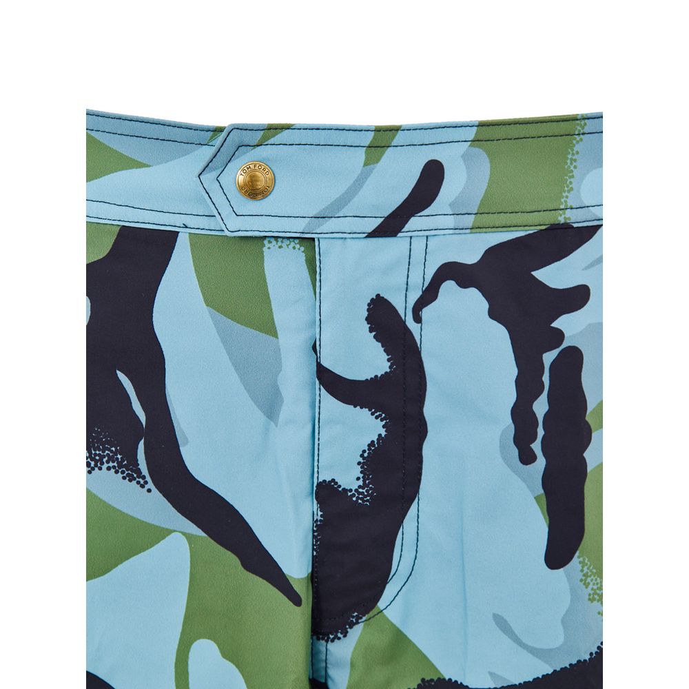 Swim Briefs by Tom Ford for men in stretch polyamide black, gold, green, light-blue, multicolor, camouflage & print features a riviera-ready silhouette, showcasing the riviera-ready design of the Men's Stretch Polyamide Swim Briefs for a sophisticated look.