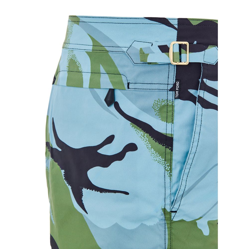 Swim Briefs by Tom Ford for men in stretch polyamide black, gold, green, light-blue, multicolor, camouflage & print features an magnificent silhouette, showcasing the refined aesthetic of Men's Stretch Polyamide Swim Briefs with a magnificent cut designed for the modern shoreline.