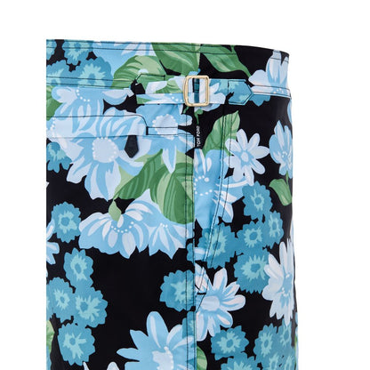 Swim Briefs by Tom Ford for men in stretch polyamide black, gold, green, light-blue, floral & print features a riviera-ready silhouette, showcasing the riviera-ready design of the Men's Stretch Polyamide Swim Briefs for a sophisticated look.