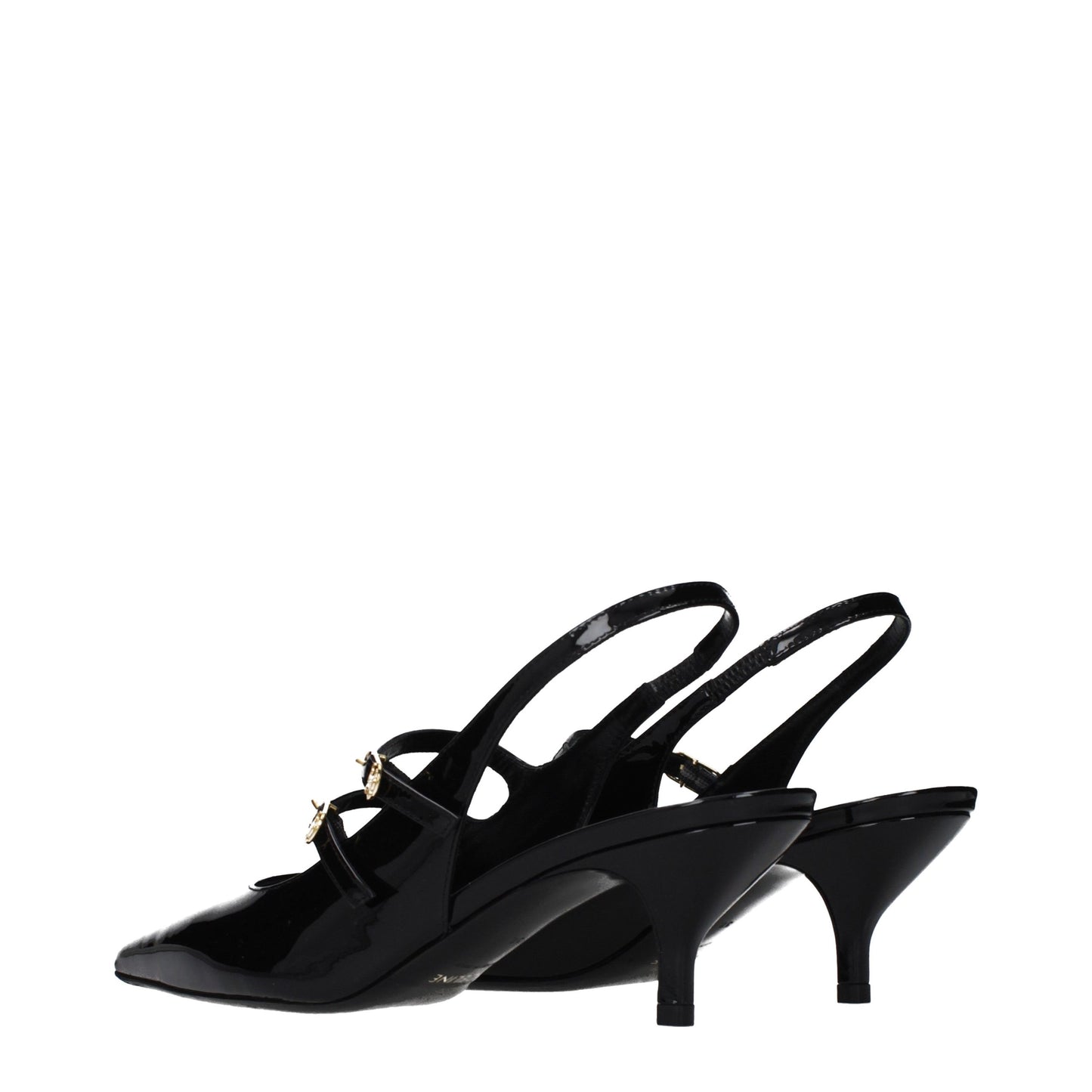 Sandals by Celine for women in patent leather black presents a sculptural silhouette, showcasing the Women's Patent Leather Sandals design with a sculptural and for a premium look.