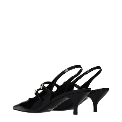 Sandals by Celine for women in patent leather black presents a sculptural silhouette, showcasing the Women's Patent Leather Sandals design with a sculptural and for a premium look.