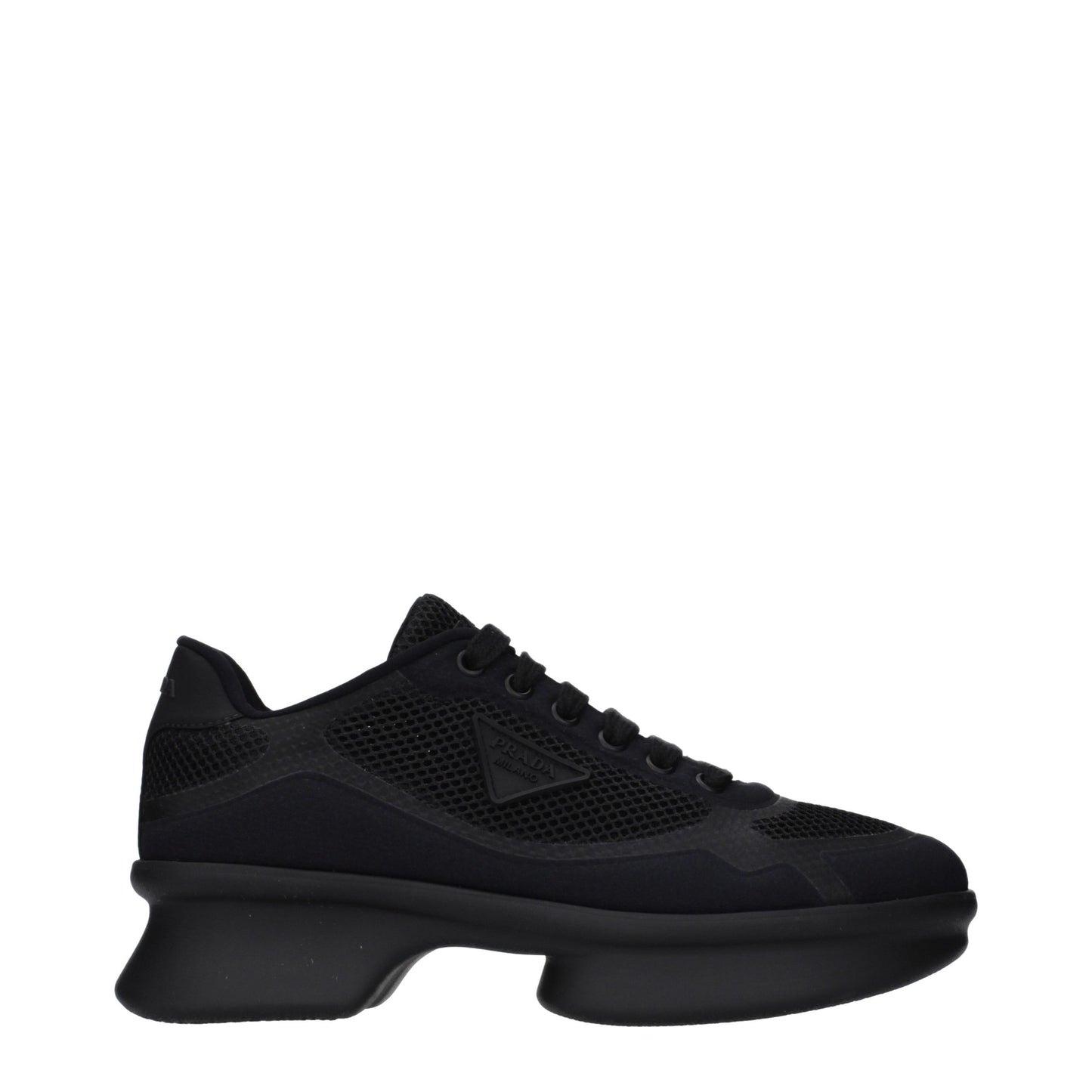 Sneakers by Prada for women in fabric black features an versatile design from the Women's Low Top Fabric Sneakers collection, highlighting a versatile low-top style for a premium, high-fashion look.