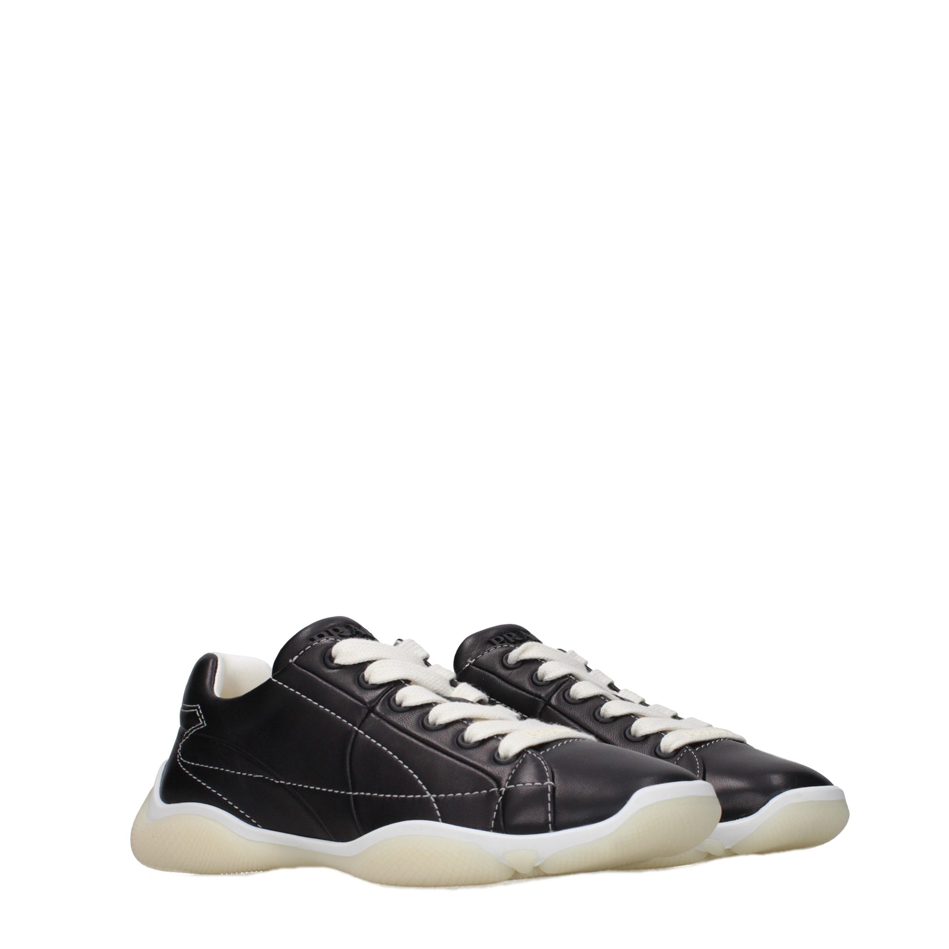 Sneakers by Prada for women in leather black features an versatile design from the Women's Fashion Leather Sneakers collection, highlighting a versatile fashion style for a premium, high-fashion look.