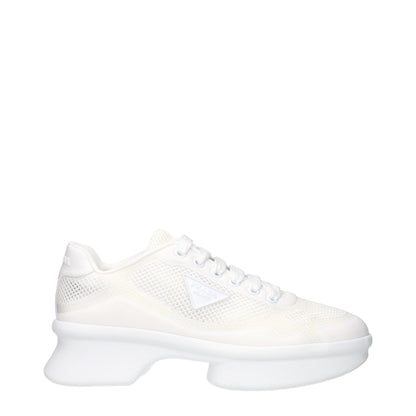 Athletic Sneakers by Prada for women in fabric white presents a sleek silhouette, perfectly capturing the athletic style essence of Women's Athletic Fabric Sneakers with its sleek design and premium finish.