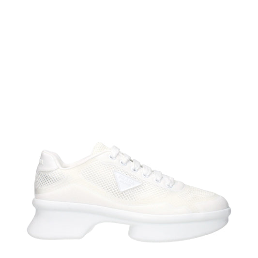 Athletic Sneakers by Prada for women in fabric white presents a sleek silhouette, perfectly capturing the athletic style essence of Women's Athletic Fabric Sneakers with its sleek design and premium finish.