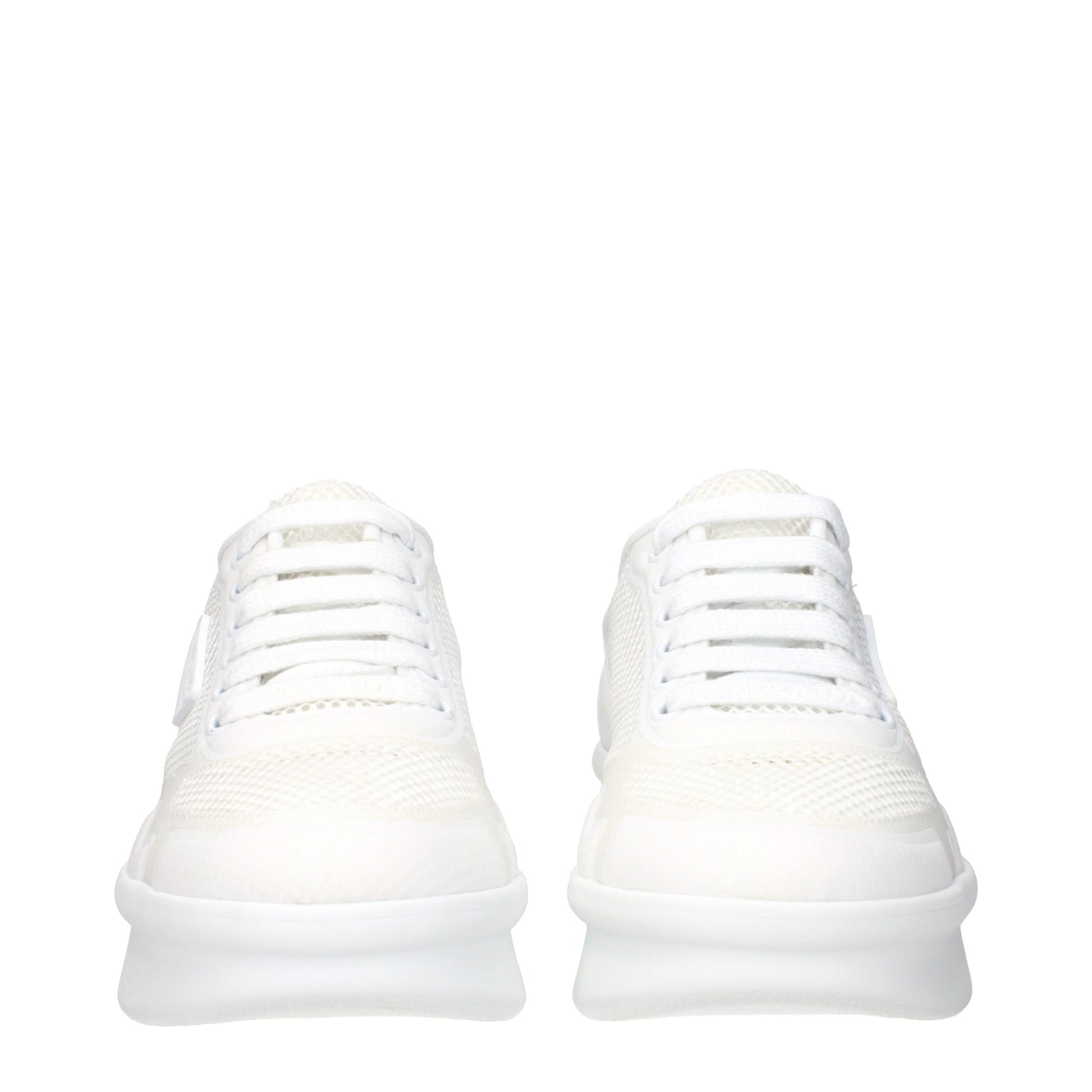 Athletic Sneakers by Prada for women in fabric white features an effortless chic silhouette, showcasing the signature athletic style of the Women's Athletic Fabric Sneakers collection with a truly effortless chic finish.