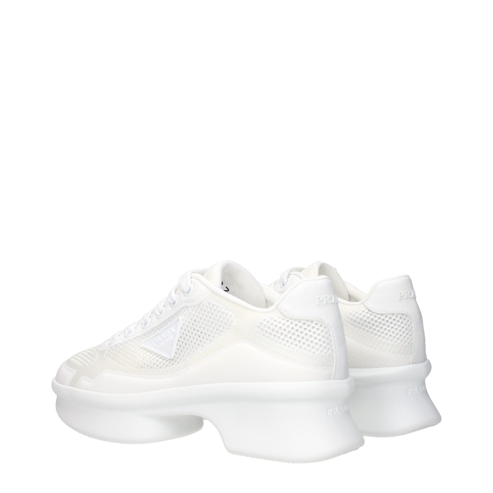 Athletic Sneakers by Prada for women in fabric white features an timeless silhouette from the Women's Athletic Fabric Sneakers collection, showcasing a timeless athletic style for a timeless look.