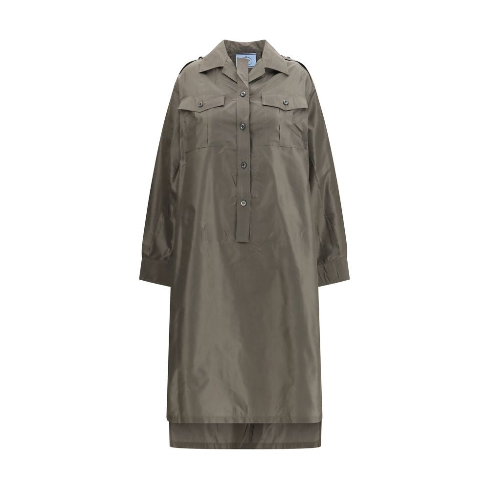 Dress by Prada for women in silk bicolour & signature features an magnificent silhouette, artfully detailed with a magnificent shirt-collar neckline and long-sleeve that flows into an magnificent long.