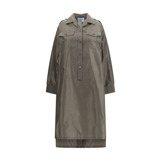 Dress by Prada for women in silk bicolour & signature features an magnificent silhouette, artfully detailed with a magnificent shirt-collar neckline and long-sleeve that flows into an magnificent long.