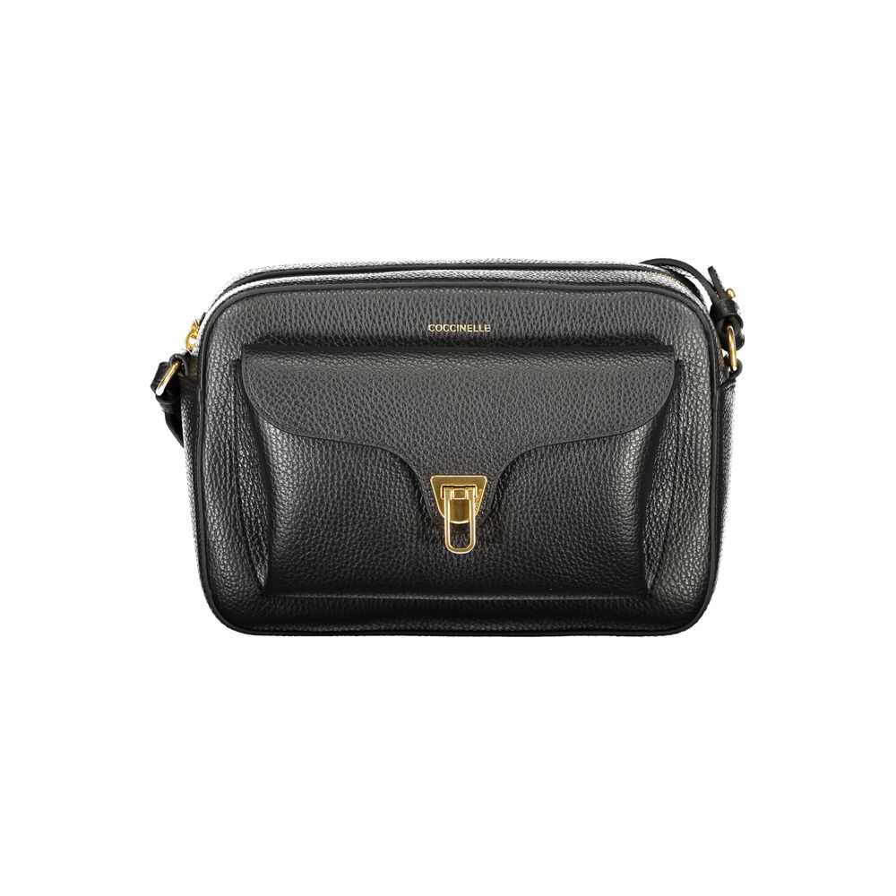 Handbag by Coccinelle for women in leather black, signature & print features a signature silhouette, showcasing a secure zipper and signature external-pockets & internal-pockets with versatile shoulder-strap & adjustable-strap for a sophisticated look.