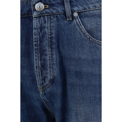 Jeans by Brunello Cucinelli for men in cotton denim blue & signature presents a refined pantology silhouette, artfully defined by a refined pantology straight-leg, long, and a sophisticated .