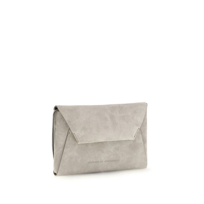 Brunello Cucinelli Gray Calf Leather Bos Taurus Shoulder Bag