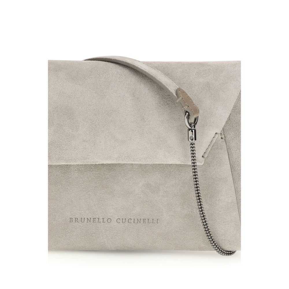 Brunello Cucinelli Gray Calf Leather Bos Taurus Shoulder Bag