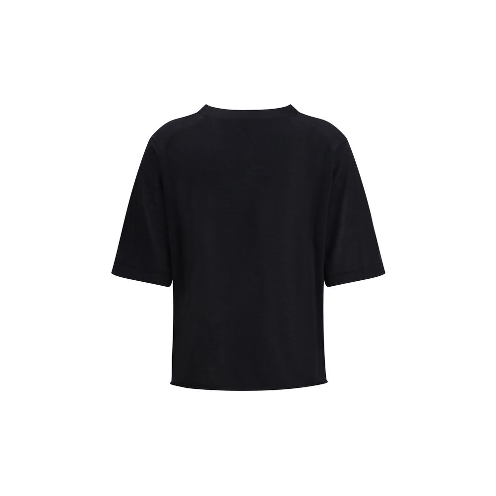 Activewear T-Shirt by Loulou De Saison for women in cashmere black features a sporty silhouette with and crew neckline, showcasing innovative for a sporty finish.